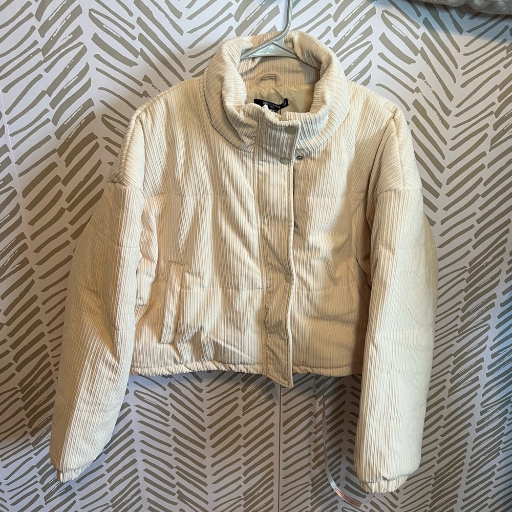 NEW Missguided Cream Corduroy Puffer Jacket